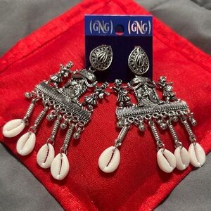 Silver and White Dangle Earrings